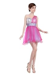 Satin/Tulle One Shoulder Two-Toned Sequined Mini Dress 