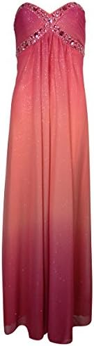 Onyx Nite Women's Glittered Beaded Strapless Ombre Chiffon Dress (8, Coral)