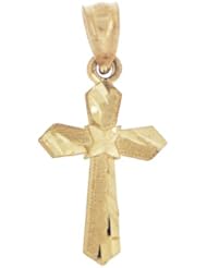 14k Yellow Gold, Mini Cross Pendant Charm 10mm Wide