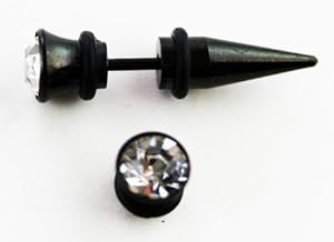 Diamond Titanium Fake Flesh Taper (18g) - Carbon Black w/ White Cubic Zirconi...