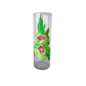 ArtisanStreet's Tall Cymbidium Orchid Cylinder Vase. Hand Painted on Clear Glass. Signed... by ArtisanStreet