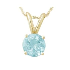 All-Natural Genuine 7 mm, Round Aquamarine pendant set in 14k Yellow gold by