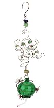Red Carpet Studios Crystal Dreams Hummingbird Feeder, Green Glass with Frog, 27-Inch Long