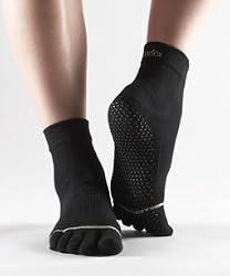 ToeSox Full Toe with Grip Yoga/Pilates Toe Socks, Black, Medium