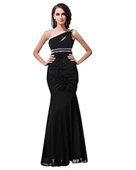  Beaded One Shoulder Chiffon Ankle Length Evening Dress  With Ruffles