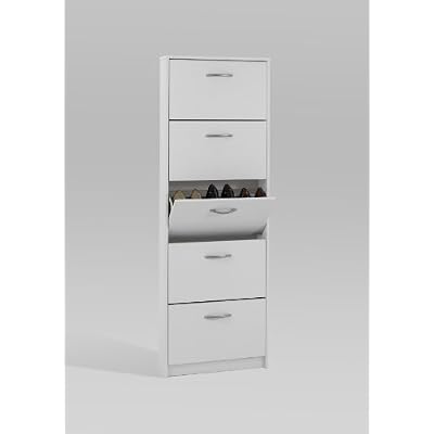 PREMIUM Compact 5 Compartment Shoe Rack Storage Cabinet Unit in White Finish by DMF