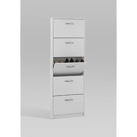 PREMIUM Compact 5 Compartment Shoe Rack Storage Cabinet Unit in White Finish by DMF