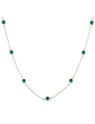 Sterling Silver with 9 Green Onyx Round Cabochon Necklace, 18"