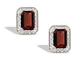 14K White Gold Genuine Emerald-cut Garnet and Diamond Earrings