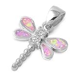 Sterling Silver Pendant in Lab Opal - Dragonfly - Pendants Height: 20mm