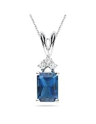 0.03 Cts Diamond & 1.30 Cts London Blue Topaz Pendant in 14K White Gold