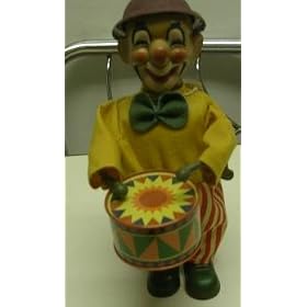 wind up clown playing drum 7 inch russ berrie by Russ