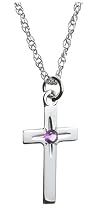 Sterling Silver and Amethyst Children's Cross Pendant, 14"