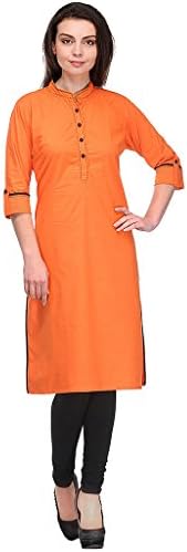 Shree Sanskruti Straight Orange Cotton Knee-Long Kurtis for Women