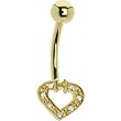 Solid 14kt Yellow Gold Genuine Diamond Paved Hollow Heart Belly Ring