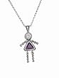Sterling Silver Girl February Birthstone Necklace with Rolo Chain