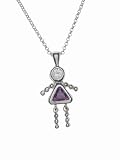 Sterling Silver Girl February Birthstone Necklace with Rolo Chain