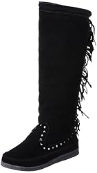 Colors of California Stivale in Pelle con Frange HC.YI01, Damen Fashion Stiefel, Schwarz (BLA), EU 39