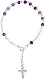 Sterling Silver 7 inch Rosary Bracelet w/ 5mm Natural Amethyst Stone Beads, 3/16 (5mm) wide