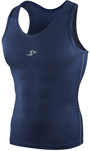 New 077 Navy Skin Tights Compression Base Layer Sports Sleeveless Top Mens