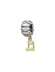 Zable (tm) 14k Music Note Dangle Pandora Compatible Bead / Charm in 925 Silver and 14k Yellow Gold