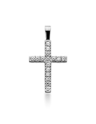 14K White Gold Round Diamond Prong Set Cross Pendant (0.80ct)