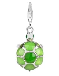 Sterling Silver Links Charm Sea Turtle with Lobster Clasp Dark and Light Green Enamel, Width 5/8inch, Length 1 1/4inch, Weight 4.7g