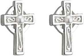 Child's Celtic Cross Earrings Silver Plate &amp; Faux Pearl