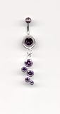 Double Jeweled Amethyst Navel Bar with removable Silver Bubbles Add On