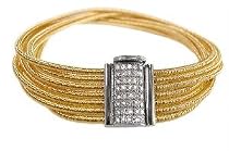 18K Yellow Gold Seven-Strand Hand-Woven Mesh Bracelet, Enhanced with a White Gold Pave Set Diamond Bar.