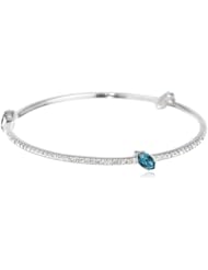 Sterling Silver Swarovski Crystal Three-Station Bangle Bracelet, 7.5"
