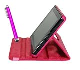 Bluecell Hot Pink PU Leather Rotatable Adjustable Stand Case Cover + Hot Pink Stylus Universal Touch Screen Pen for Kindle Fire E-Book Reader WI-FI + Free Bluecell Cable Tie