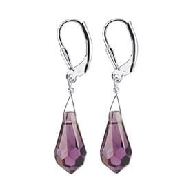 Amethyst Teardrop Swarovski Crystal Sterling Silver Dangle Earrings with Leverback... by 