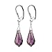 Made with Swarovski Elements� Teardrop Amethyst Crystals .925 Sterling Silver 1.5" Leverback Findings Dangle Earrings
