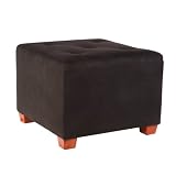 Button Tufted Square Ottoman - Black Faux Suede