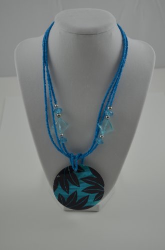 Necklace RD Shell Pendant with Beads Leaf Desing BLUE/BLK3exten