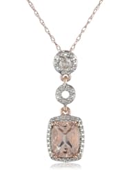 10K Rose Gold Morganite and Diamond Pendant Necklace (.1 Cttw, G-H Color, I1-I2 Clarity), 17"