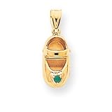 14k 3-D May Emerald Engraveable Baby Shoe Charm