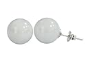 Large White Jade Stud Earrings, 925 Sterling Silver