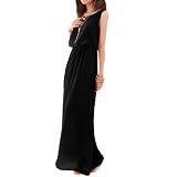 Allegra K Women Scoop Neck Sleeveless Elastic Waist Chiffon Long Dress Black S