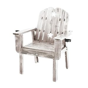 38 Rustic Weathered Whitewash Slatted Adirondack Wooden Star Garden Chair by
