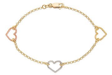 14K White  Pink and Yellow Gold Heart Bracelet