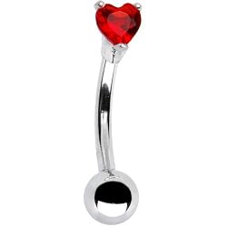 Sterling Silver Red Crystal Heart Upper Belly Ring