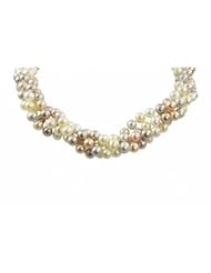 14K four strand 6-6.5mm multi color freshwater cultured pearl necklace, 18"