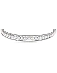 Black Leather Wire 7-7.5mm Potato Freshwater Cultured Pearl Choker Necklace, 15.5"