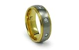 Jewelry : Titanium Ring Gold Plated High Polish with 3 CZ 8mm