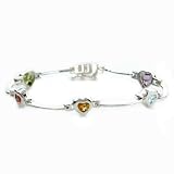 Sterling Silver Five Flavor Gemstone Heart Set Bracelet