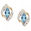 Yellow Gold Marquise Cocktail Earring Studs Blue Topaz & Diamond