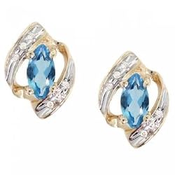 Blue Topaz & Diamond Stud Earrings Marquise Cut in Yellow Gold