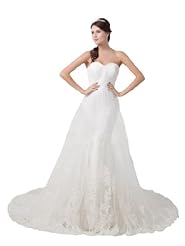 A-line Strapless Satin/Tulle Sweetheart Lace Mermaid  Dress with a Court Train 